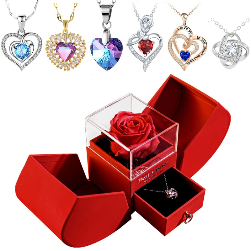 Gift for Women Eternal Rose Gift Box /W Heart Necklace Flower Jewelry Box 