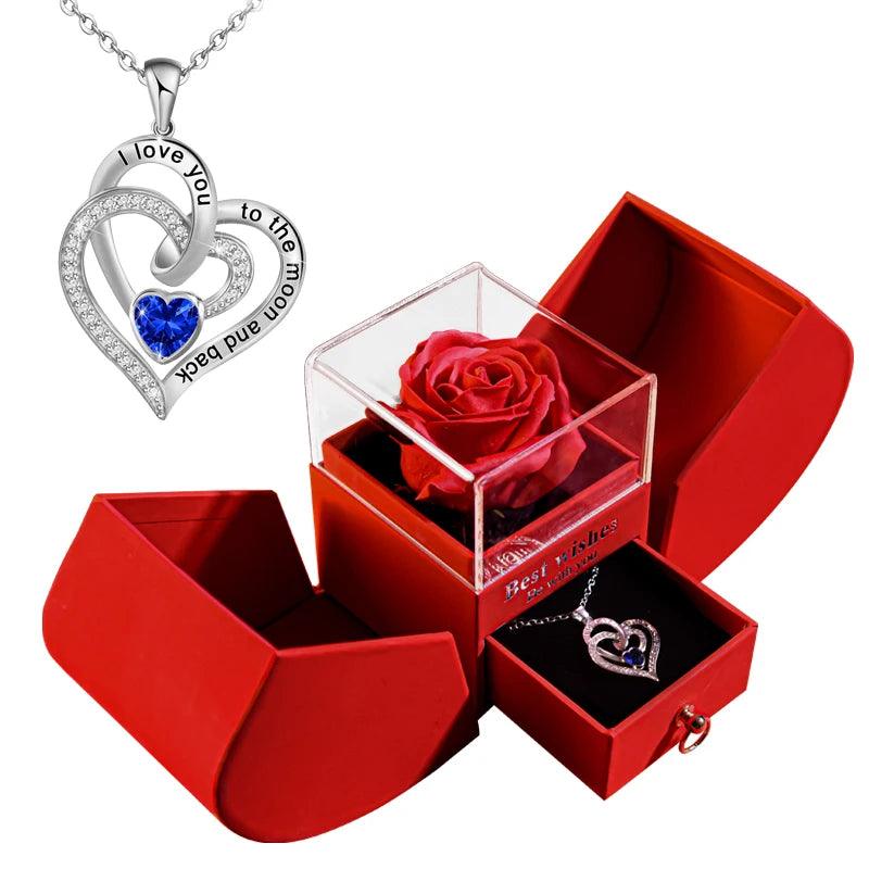 Gift for Women Eternal Rose Gift Box /W Heart Necklace Flower Jewelry Box 