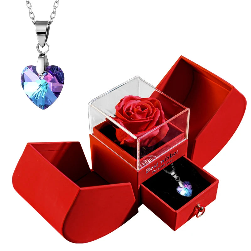 Gift for Women Eternal Rose Gift Box /W Heart Necklace Flower Jewelry Box 