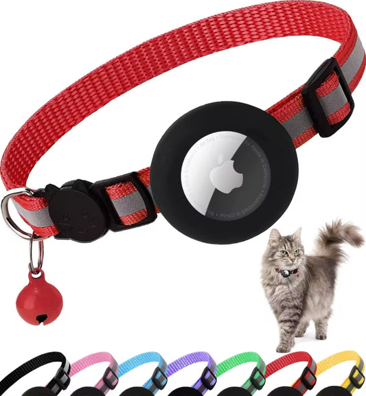 Airtag Cat Collar Breakaway, Reflective Kitten Collar with Apple Air Tag Holder and Bell 