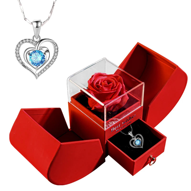 Gift for Women Eternal Rose Gift Box /W Heart Necklace Flower Jewelry Box 