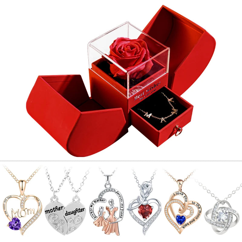 Gift for Women Eternal Rose Gift Box /W Heart Necklace Flower Jewelry Box 