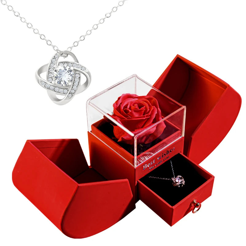 Gift for Women Eternal Rose Gift Box /W Heart Necklace Flower Jewelry Box 