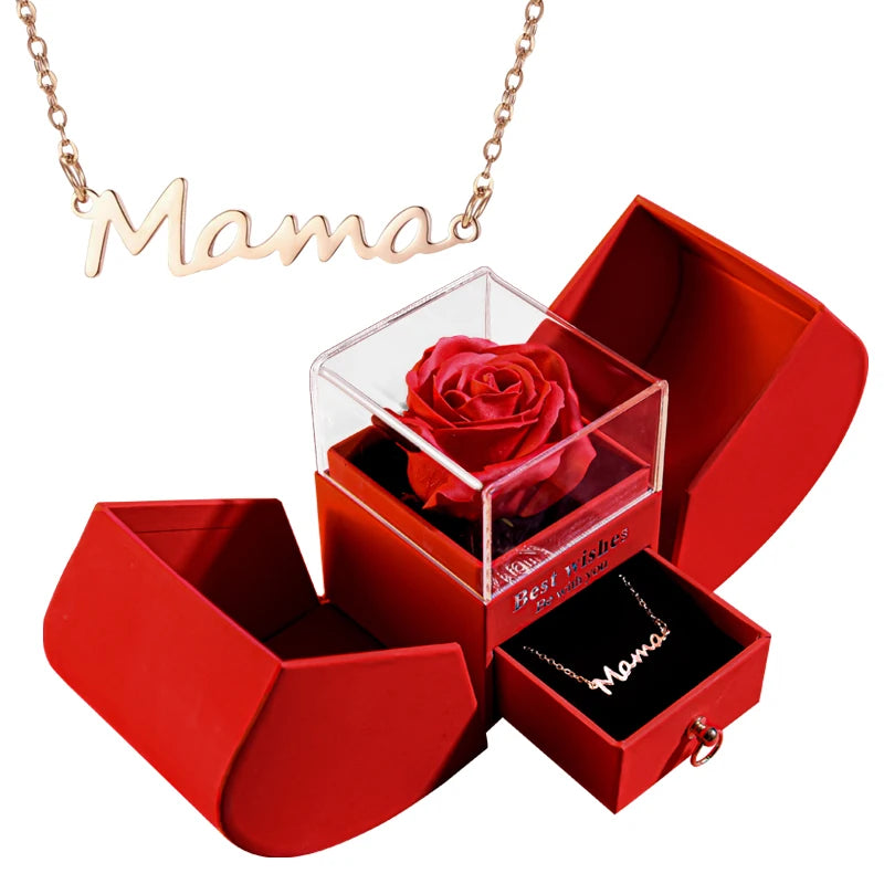 Gift for Women Eternal Rose Gift Box /W Heart Necklace Flower Jewelry Box 