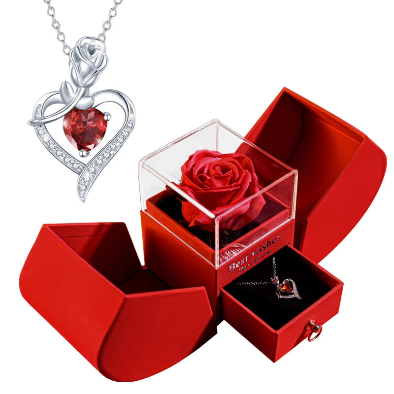 Gift for Women Eternal Rose Gift Box /W Heart Necklace Flower Jewelry Box 