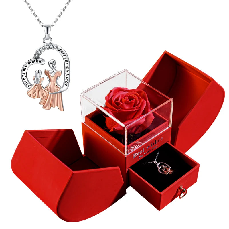 Gift for Women Eternal Rose Gift Box /W Heart Necklace Flower Jewelry Box 