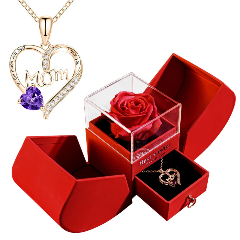 Gift for Women Eternal Rose Gift Box /W Heart Necklace Flower Jewelry Box 