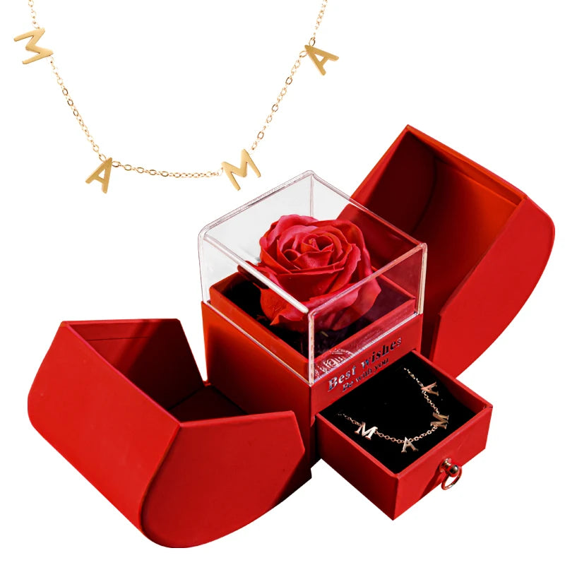 Gift for Women Eternal Rose Gift Box /W Heart Necklace Flower Jewelry Box 