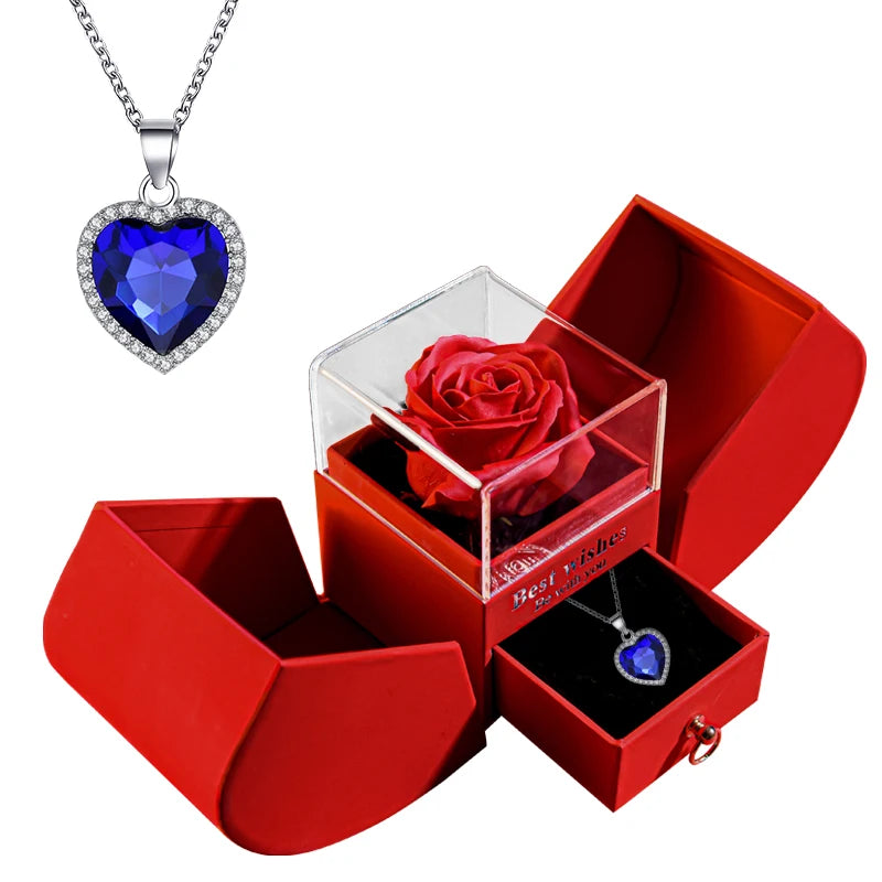 Gift for Women Eternal Rose Gift Box /W Heart Necklace Flower Jewelry Box 